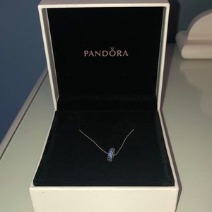 Pandora Silver Necklace with Blue Stone Charm